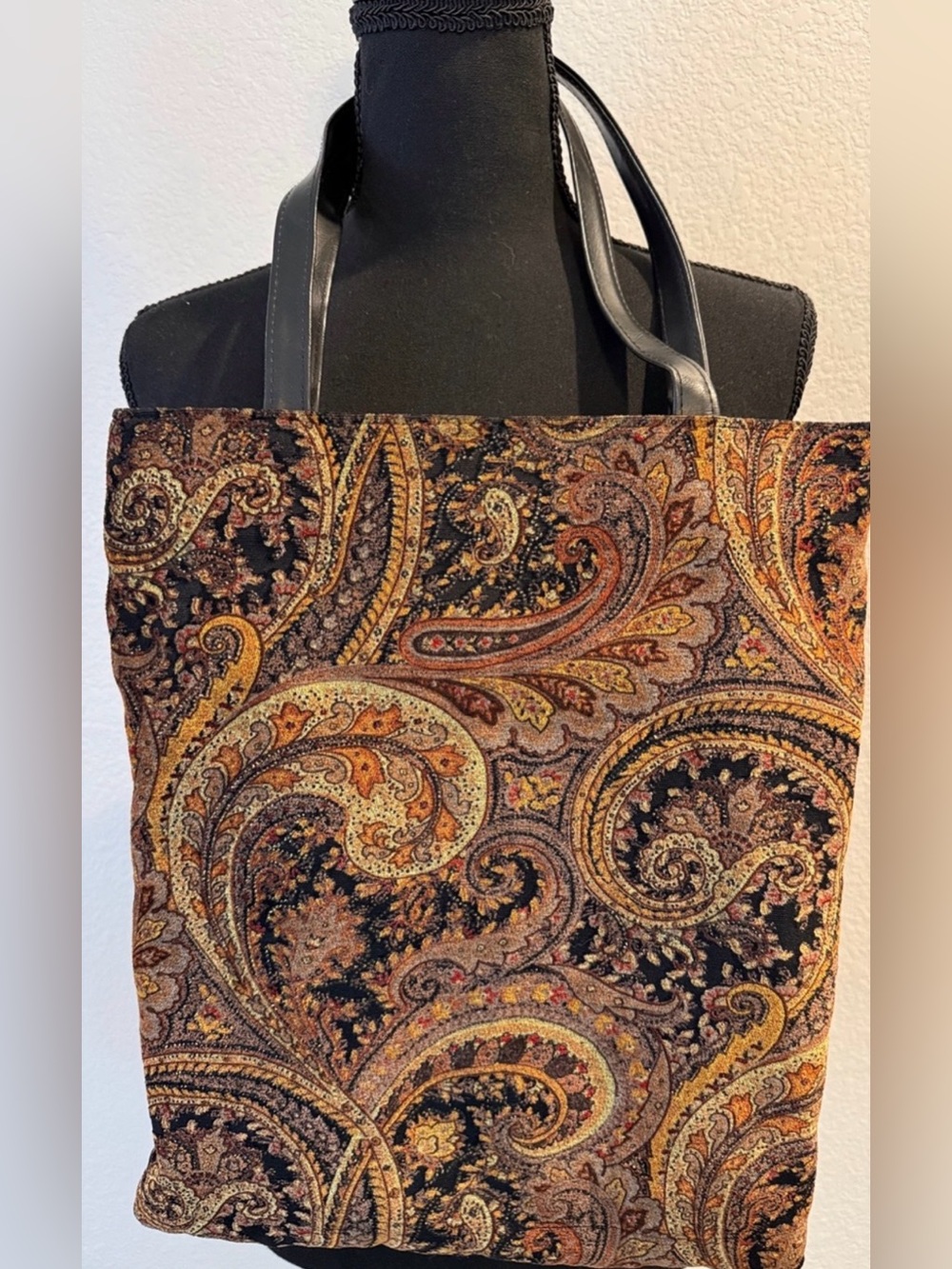 Chicos metallic thread Tapestry Paisley Tote Bag in Multi-Brown vegan bohemian